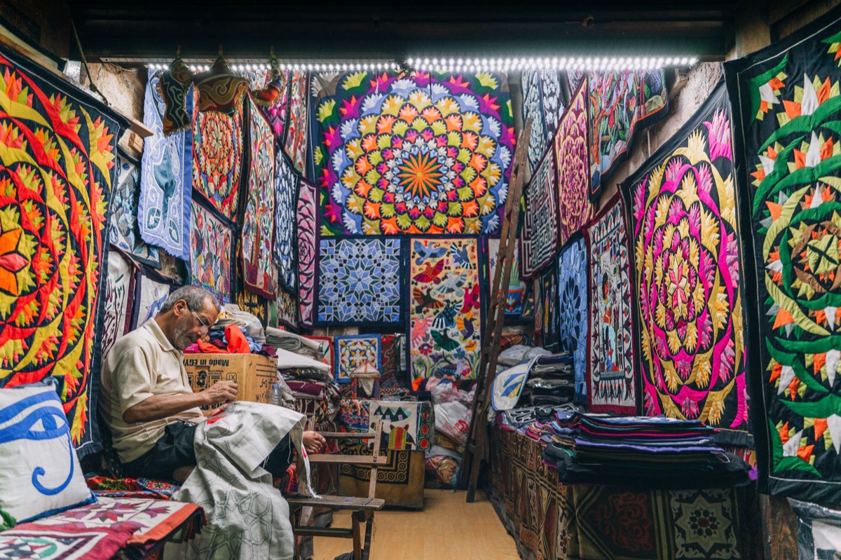 Colorful fabrics in Egyptian market