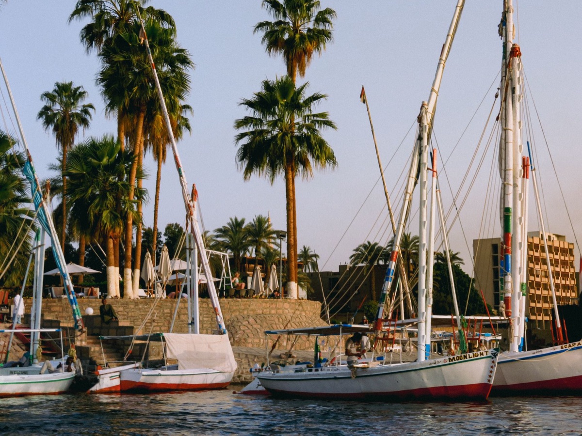 Nile cruise boat at sunset