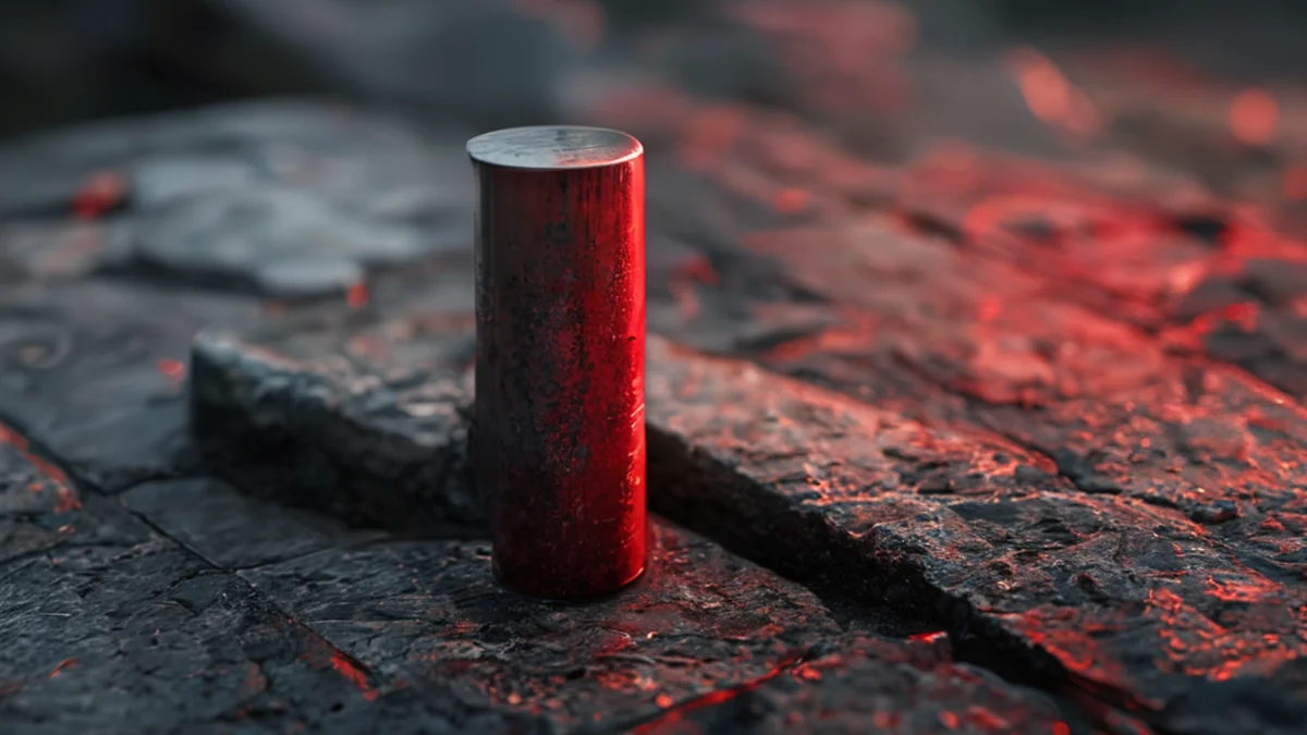 A metal pole with a rusted surface and a base.