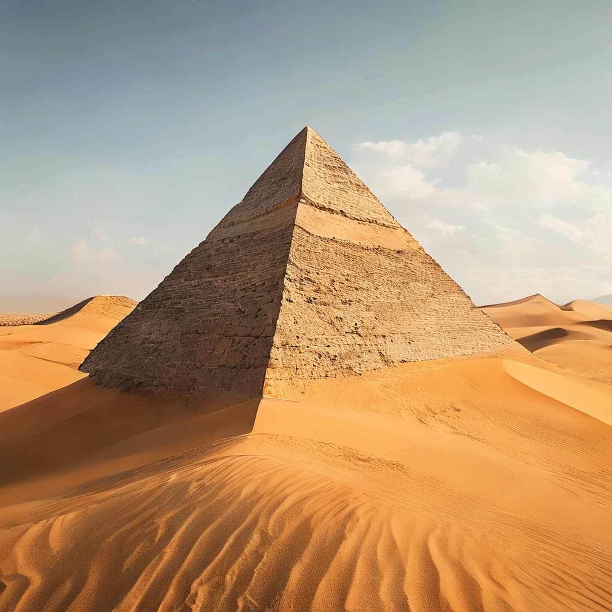 Top van een piramide bedekt met zand, structuur en textuur zichtbaar.