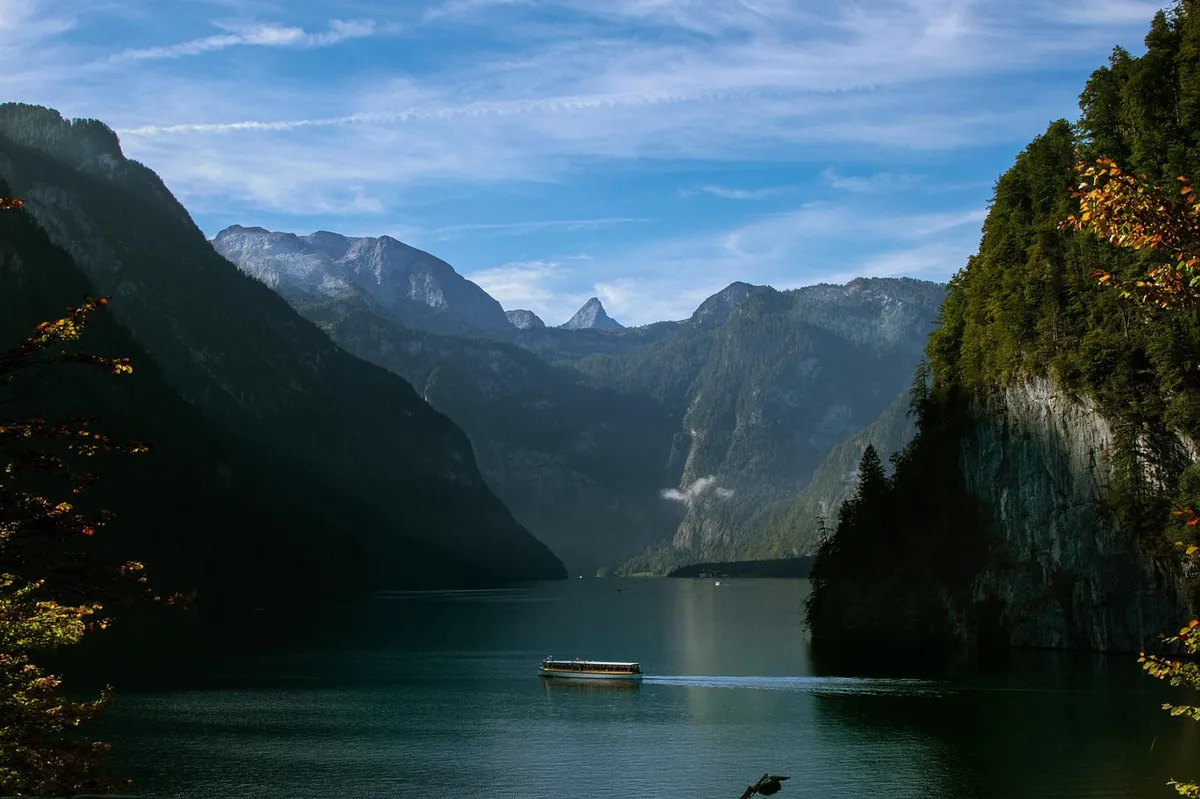 mountains, lake, cruise, alps, landscape, nature, boat, summer, autumn, travel, königssee, europe, germany, lake, summer, summer, summer, travel, travel, europe